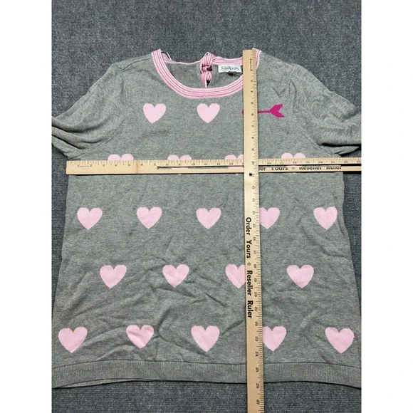Kim Rogers Intarsia Sweater Womens Size L Gray Pink Hearts Cotton Round Neck New - Picture 8 of 9